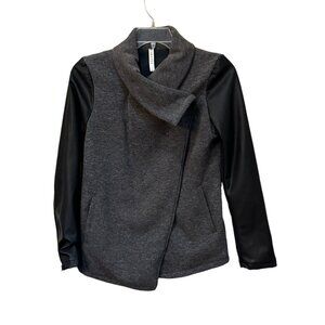 Fabletics‎ Milano Coat Faux Leather Sleeve Size Large Black Winter Lightweight